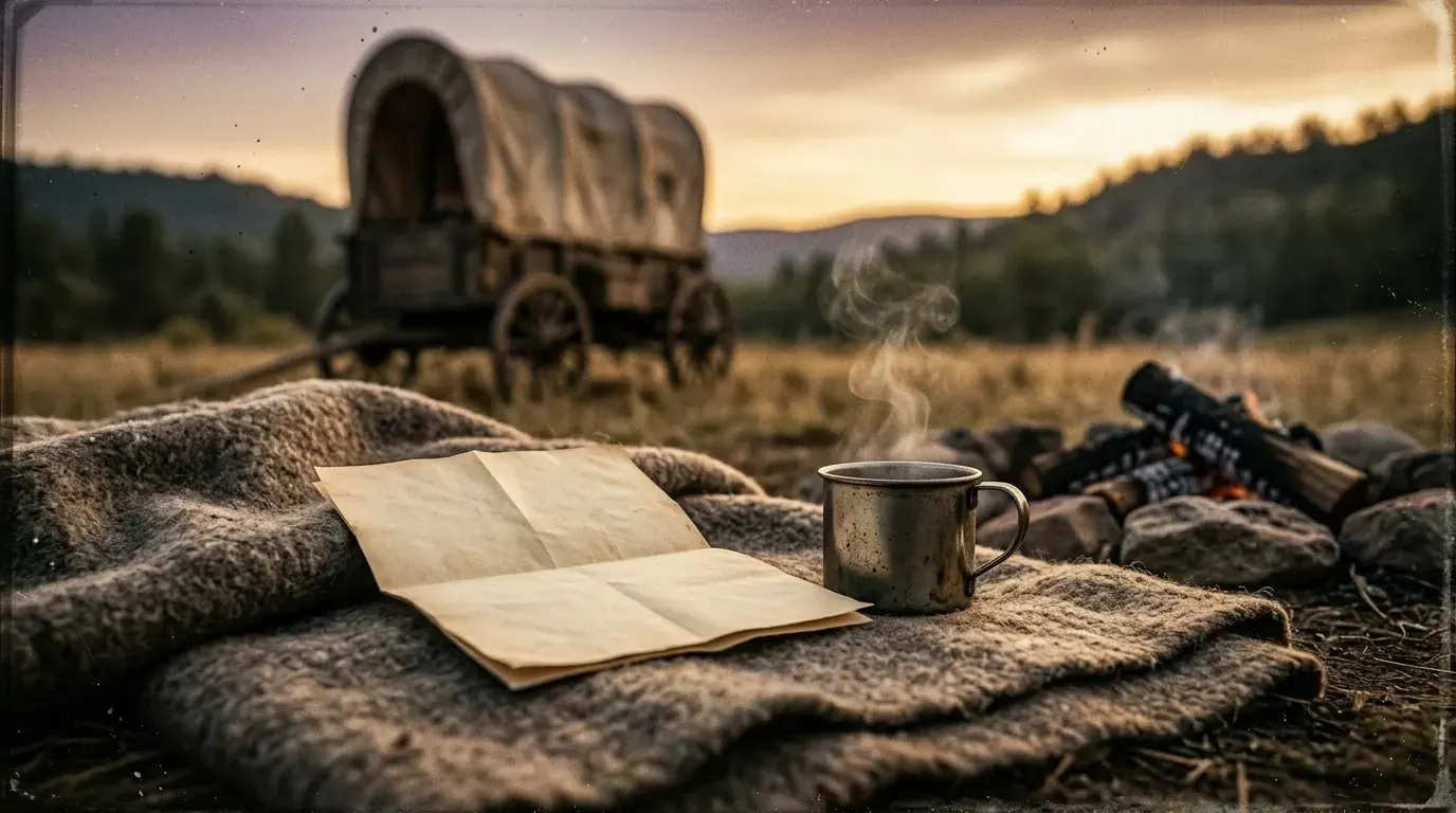A kitchen table with a steaming mug and a printed weekly letter in morning light