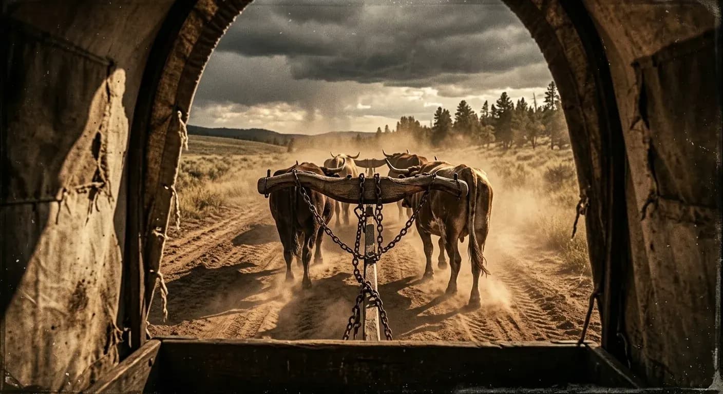 Oxen pulling a wagon forward