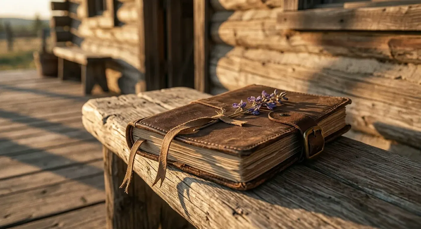 A wagon paused at dusk beside a small campfire, soft light spilling across the path