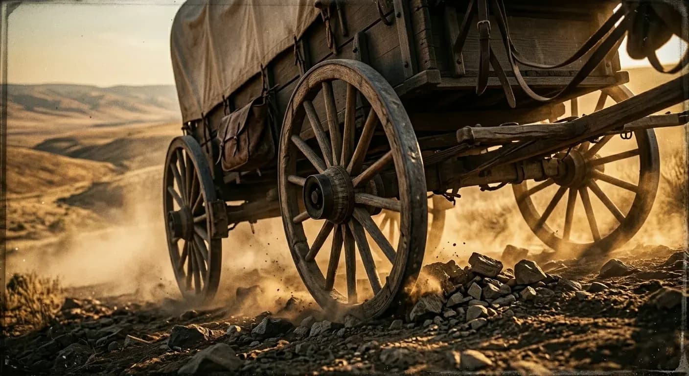 A covered wagon beginning the first steep section of a ridge trail