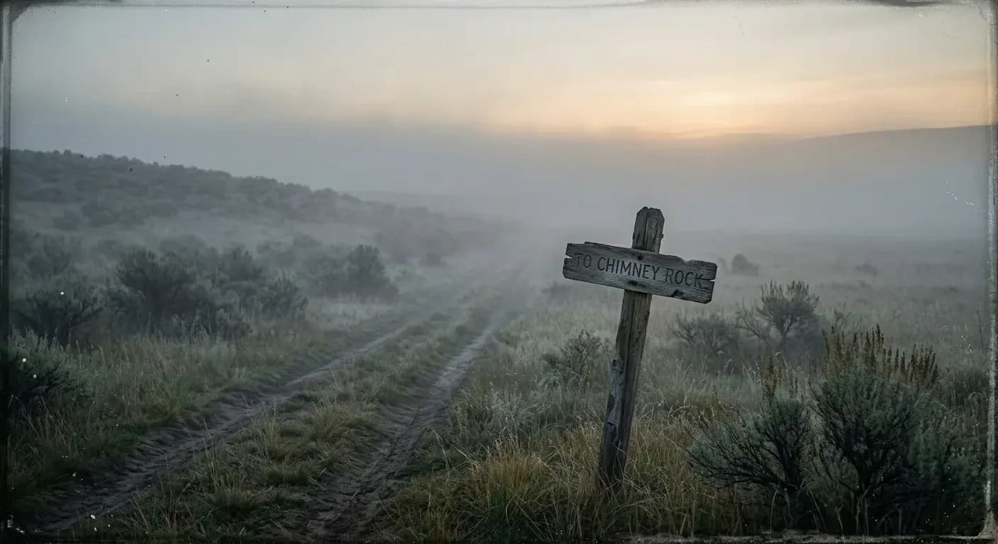 A lantern resting at the start of a quiet trail at first light